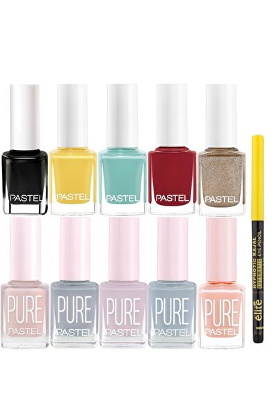 Pastel oje 10 lu Süper Yaz 38-313-295-400-395-610-602-603-609-613 + Elite Kahverengi göz kalemi HEDİYE
