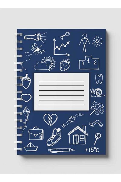 LOWHA Spiral Notebook with Front and Back Hard Covers Featuring Back to School Blue Design