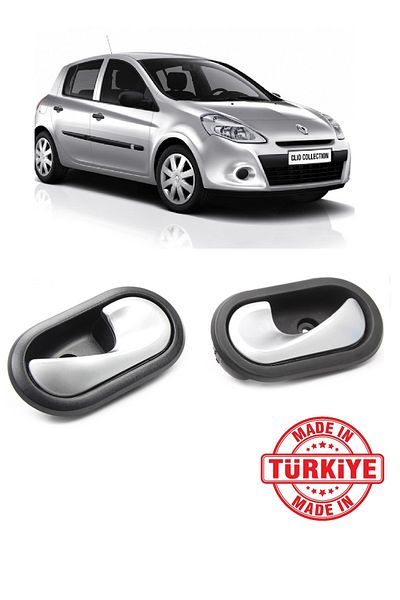 CMEPARTS Renault Clio 3 Hb 2006-2011 Compatible Interior Door Release Handle Chrome Right and Left 2 Pcs Set