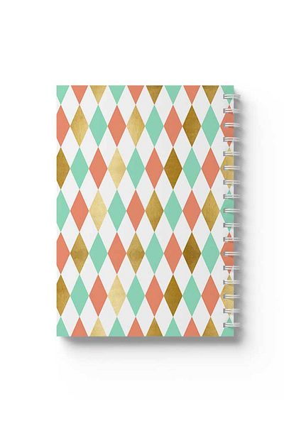 LOWHA Spiral Notebook with Front and Back Hard Covers Featuring Colourful Shapes Design