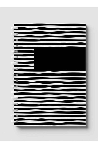 LOWHA Spiral Notebook with Front and Back Hard Covers Featuring Flat Black & White Lines Design