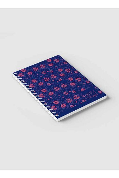 LOWHA Spiral Notebook with Front and Back Hard Covers Featuring Summer Meadows Blue Design