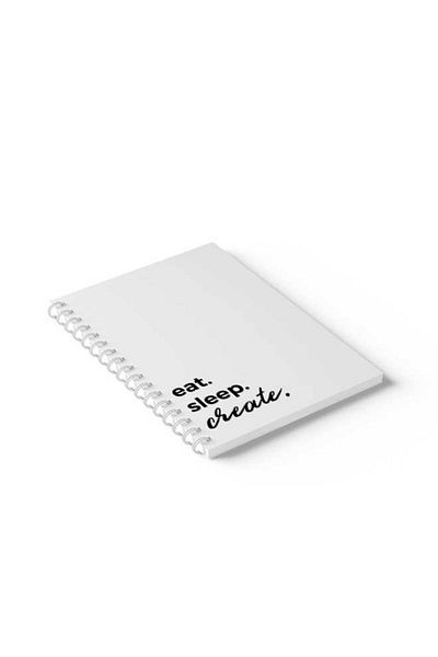 LOWHA دفتر ملاحظات حلزوني مع غلافين أمامي وخلفي صلبين يتميزان بتصميم Eat Sleep Create Design