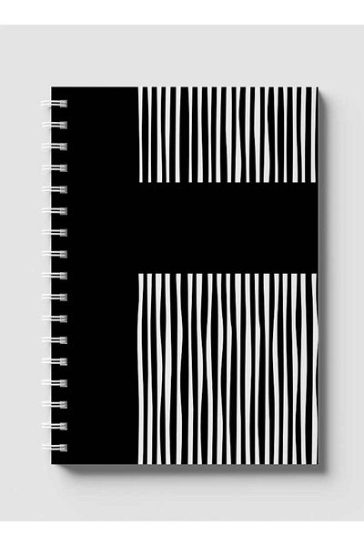 LOWHA Spiral Notebook with Front and Back Hard Covers Featuring Flat Black & White Lines Design