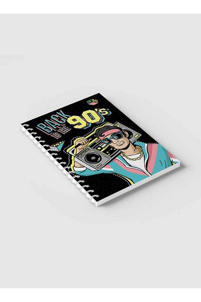 LOWHA Spiral Notebook with Front and Back Hard Covers Featuring Back to the 90's Design