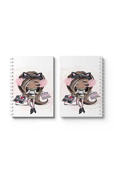 LOWHA دفتر ملاحظات حلزوني مع غلافين أمامي وخلفي صلبين بتصميم "فتاة تسوق"