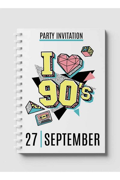LOWHA Spiral Notebook with Front and Back Hard Covers Featuring I Love 90s Design