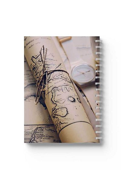 LOWHA Spiral Notebook with Front and Back Hard Covers Featuring Old Map Design