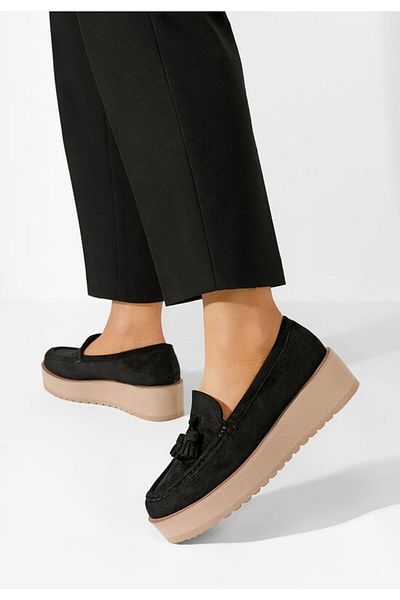B T Shoes Leondra black platform loafers