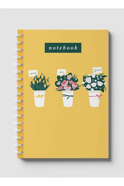 LOWHA Spiral Notebook with Front and Back Hard Covers Featuring Floral Vases Design