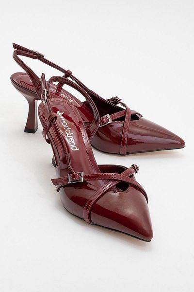 CCWAY AYAKKABI Women's Pointed Toe Heeled Shoes Claret Red Patent Leather