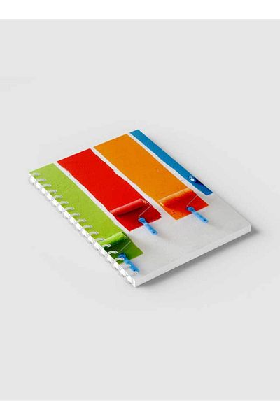 LOWHA Spiral Notebook with Front and Back Hard Covers Featuring Paint Roll Brushes Design