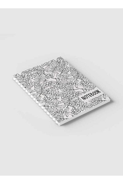 LOWHA Spiral Notebook with Front and Back Hard Covers Featuring Ashberry B & W Design