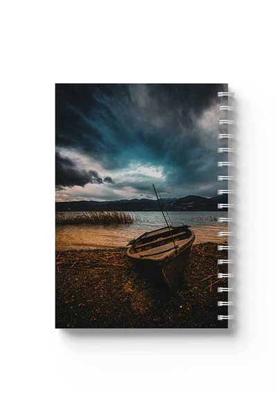 LOWHA Spiral Notebook with Front and Back Hard Covers Featuring Small Boat Design