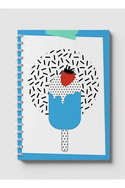 LOWHA Spiral Notebook with Front and Back Hard Covers Featuring Ice Cream & Strawberry Design