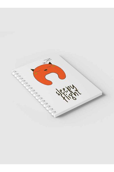 LOWHA Spiral Notebook with Front and Back Hard Covers Featuring Sleepy Flight Doodle Cat Design