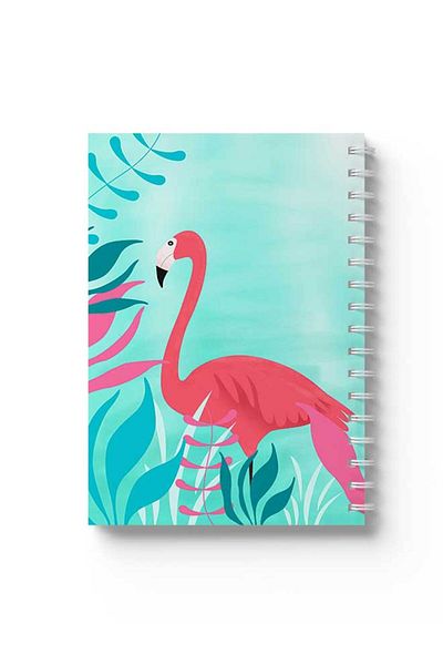 LOWHA Spiral Notebook with Front and Back Hard Covers Featuring Flamingo Design