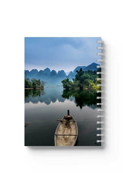 LOWHA Spiral Notebook with Front and Back Hard Covers Featuring Small Boat Design