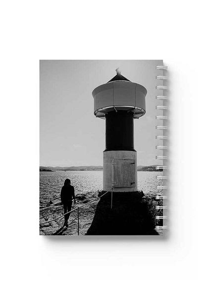 LOWHA Spiral Notebook with Front and Back Hard Covers Featuring Girl By the Light House Design