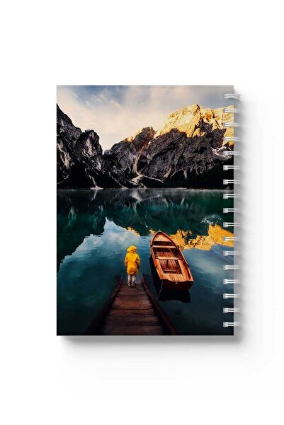 LOWHA دفتر ملاحظات حلزوني مع غلافين أمامي وخلفي صلبين بتصميم قارب وبحيرة