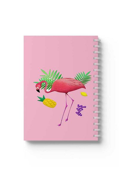 LOWHA Spiral Notebook with Front and Back Hard Covers Featuring Flamingo Design