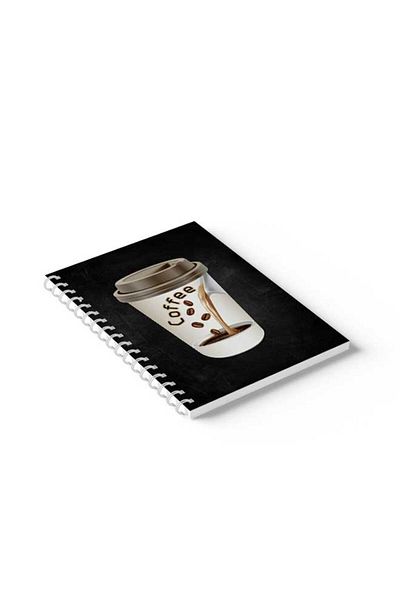 LOWHA Spiral Notebook with Front and Back Hard Covers Featuring Coffee Design
