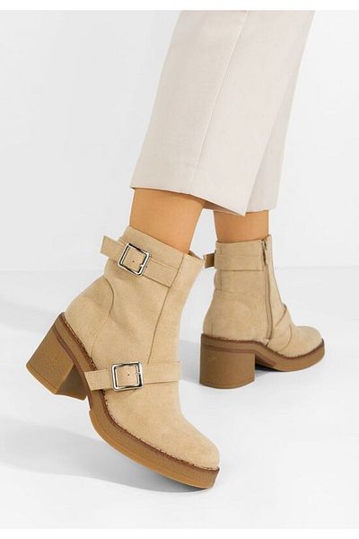 B T Shoes Ressie beige heeled ankle boots