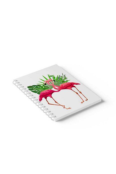 LOWHA Spiral Notebook with Front and Back Hard Covers Featuring Flamingos Design