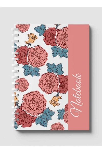LOWHA Spiral Notebook with Front and Back Hard Covers Featuring Line Draft Flower Design