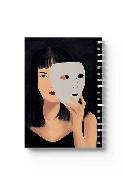 LOWHA Spiral Notebook with Front and Back Hard Covers Featuring Girl Mask Design