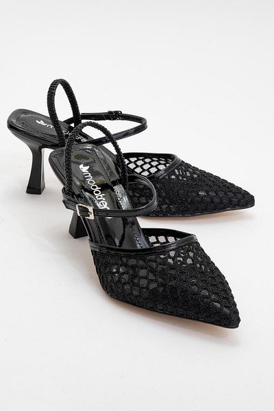 CCWAY AYAKKABI Pantofi de damă cu toc din plasă cu spate elastic Piele lacuită NEGRĂ