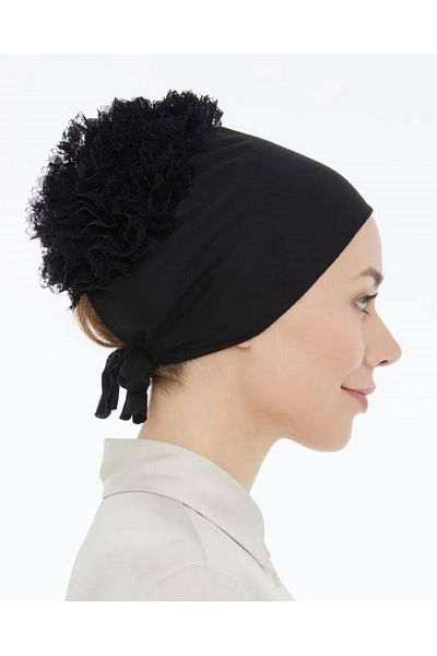 scarfella Seamless Ruffle Bonnet with Silicone - Black