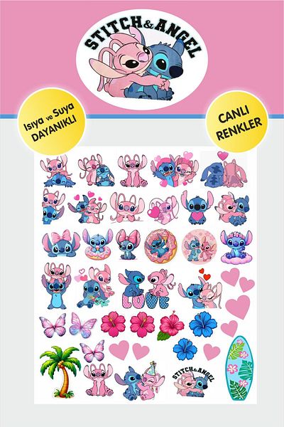 Piksel Grafik Stitch and Angel Sticker Set - Pen, Laptop Notebook Water Bottle Sticker