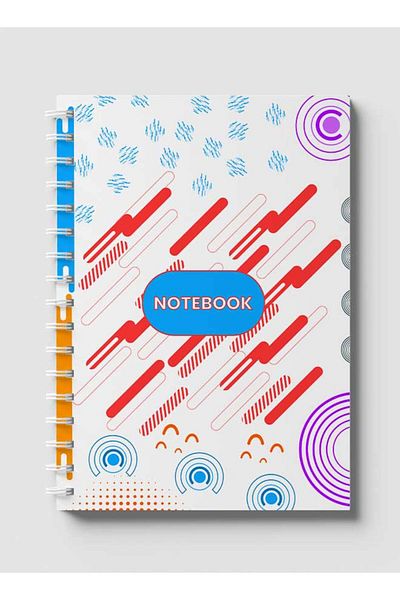 LOWHA Spiral Notebook with Front and Back Hard Covers Featuring Memphis Geometric Design