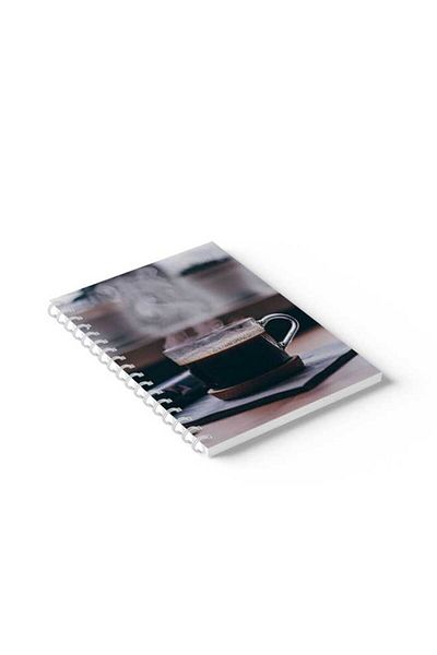 LOWHA Spiral Notebook with Front and Back Hard Covers Featuring Coffee Design
