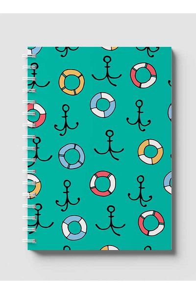 LOWHA Spiral Notebook with Front and Back Hard Covers Featuring Anchor & Lifevest Design