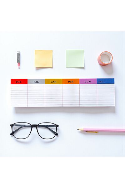 Fark Tanıtım Colorful Weekly Table Planner |   Under Keyboard Notepad – 80 Sheets, 90 Gr Ivory Paper, 8X30 cm