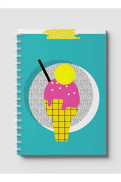 LOWHA Spiral Notebook with Front and Back Hard Covers Featuring Ice Cream Sprinkles Design