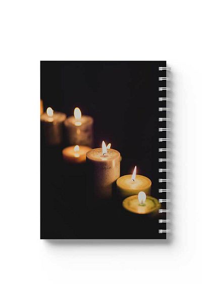 LOWHA Spiral Notebook with Front and Back Hard Covers Featuring Candles Design