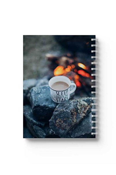 LOWHA دفتر ملاحظات حلزوني مع غلافين أمامي وخلفي صلبين بتصميم معسكر النار