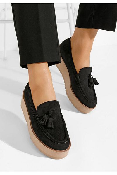 B T Shoes Leondra black platform loafers