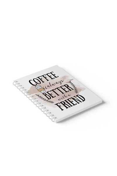 LOWHA Spiral Notebook with Front and Back Hard Covers Featuring Coffee Design