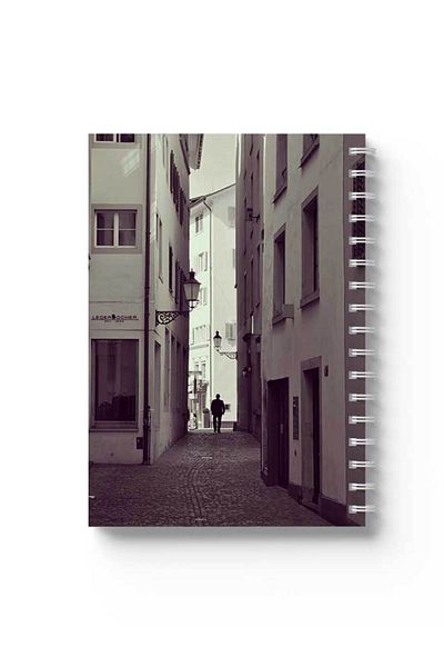 LOWHA Spiral Notebook with Front and Back Hard Covers Featuring Alone in the Street Design