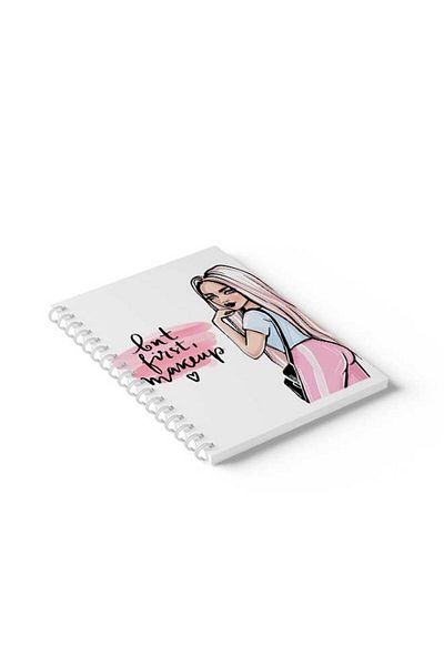 LOWHA Spiral Notebook with Front and Back Hard Covers Featuring But First Makeup Design