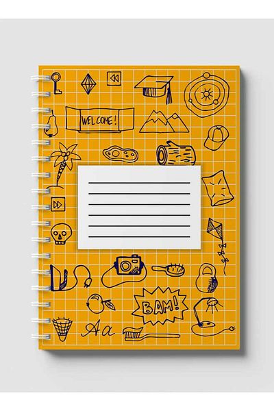 LOWHA Spiral Notebook with Front and Back Hard Covers Featuring Back to School Grid Lines Design