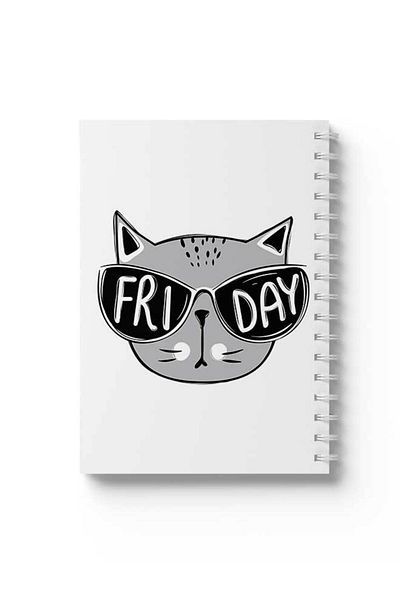LOWHA Spiral Notebook with Front and Back Hard Covers Featuring Friday with Cat Design