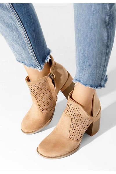 B T Shoes Higuera khaki perforated ankle boots