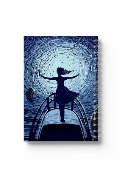 LOWHA Spiral Notebook with Front and Back Hard Covers Featuring Girl on the Boat Design