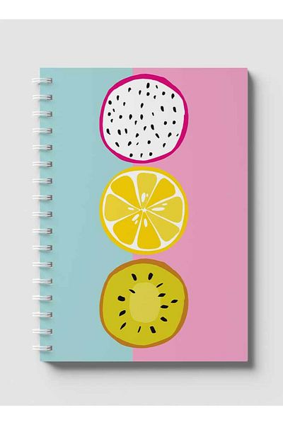 LOWHA Spiral Notebook with Front and Back Hard Covers Featuring Dragon Fruit Lemon Kiwi Slice Design