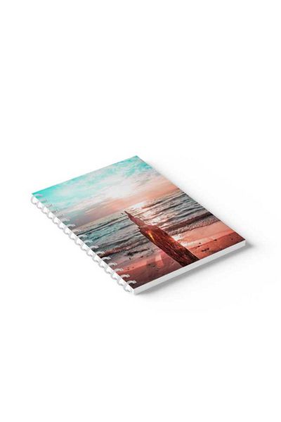 LOWHA Spiral Notebook with Front and Back Hard Covers Featuring Beach Design